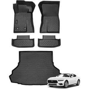 Jenofa-Floor Mats for 2015-2025 Ford Mustang (Without Subwoofer in Cargo Area) Car Mats Cargo Mat Fit 2024 Mustang All Weather Non-Slip Waterproof Floor Liner Accessories Full Set