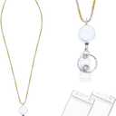 Lanyards for Id Badges Stainless Steel Metal Teacher Lanyard with Id Holder Retractable Cruise Ship Badge Holder for Women (Gold/Silver 13)