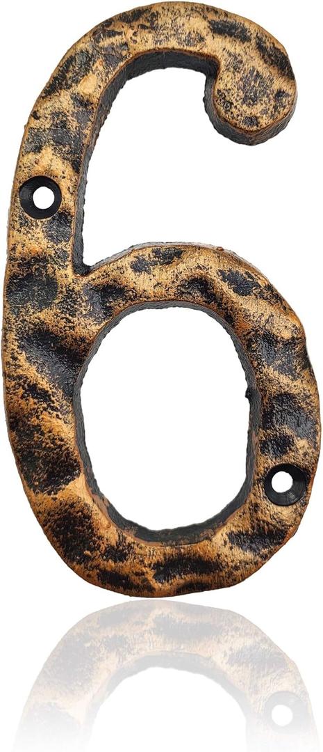 2 Pack 5.5 Inch House Numbers, Cast Iron Home Address Number, Featuring Solid/Heavy Duty & Sturdy, Uneven Bronze-colored,Number 6