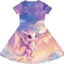 Dresses for Girls 2-14 Years Old Kids Summer Dress Casual Short Sleeve A Line Skater Dresses