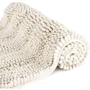 Bath Mat for Bathroom Ultra-Soft Machine Washable Rugs for Shower Room with Non-Slip Backing Shaggy Absorbent Luxury Chenille Bath Rug Perfect for Tub Sink Bedroom Door (16"x24", Ivory White) (16"x24", Ivory White)