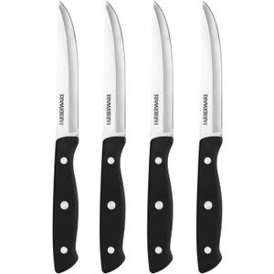 Farberware Triple-Riveted 4-Piece Steak Knife Set, High-Carbon Stainless Steel, Razor-Sharp Knives, Kitchen Knives, Set of 4, Black