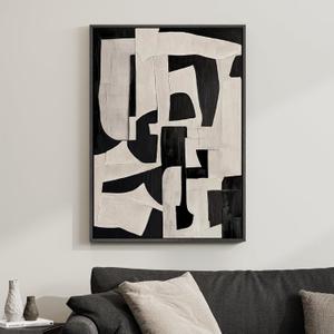 Framed Neutral Abstract Wall Art, Modern Black and Beige Canvas Prints Paintings Artwork for Walls, Minimalist Black White Pictures for Living Room, Hallway, Dining Room, Bedroom Wall Decor 24x36 In