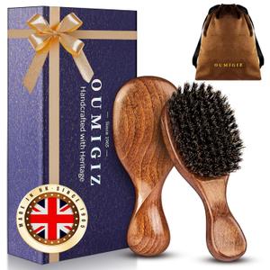 Small Boar Bristle Hair Brush Since 1965 British Craftsmanship, Handmade Natural Wooden Mini Hairbrush/Beard Brush, Pure Soft Bristles Gentle Detangling Women Men Kids Thin Fine Hair, Smooth & Shine
