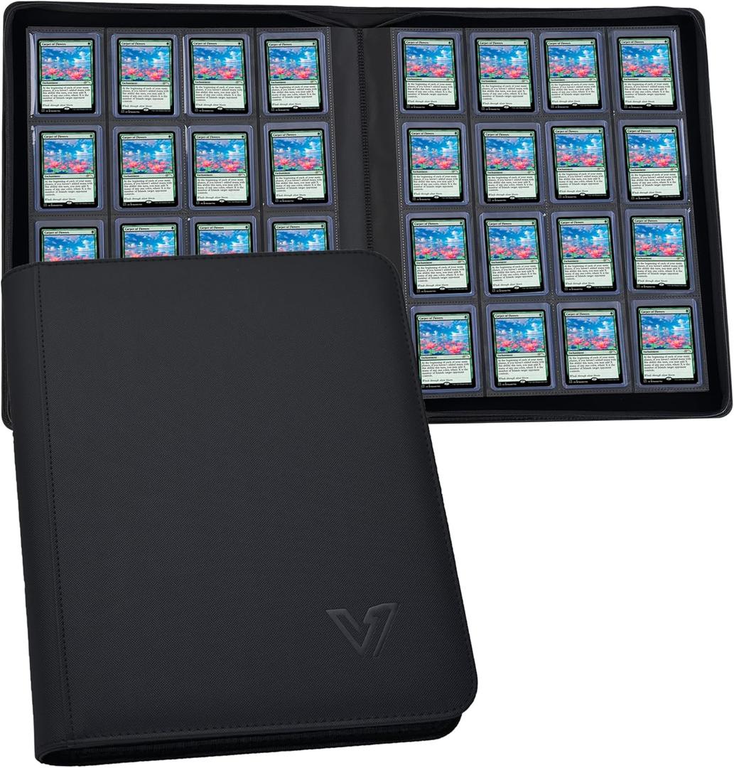 Toploaders Binder,Holds 640 Top Loaders,16 Pocket Top Loader Binder for 3" x 4"Rigid Cards,Double Sided Card Binder Abulm in 3"x4"Toploaders for Trading Cards Black