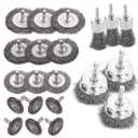 Double Elite Wire Brush for Drill Set 21 Pcs, Abrasive Wire Wheel for Drill 1/4 Inch Hex Shank, Drill Wire Brush Coarse Crimped Carbon Steel, Wire Brush Drill Attachments