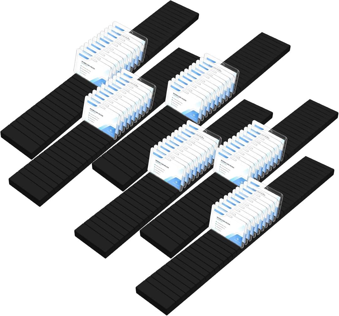 Wesiti 6 Pcs Wooden Name Badge Holder ID Badge Tray Organizer Name Tag Holders Note Card Organizer Plate Table Holders Sign Decor for Office Business, 23.62 x 3.5 x 0.75 Inch(Black)