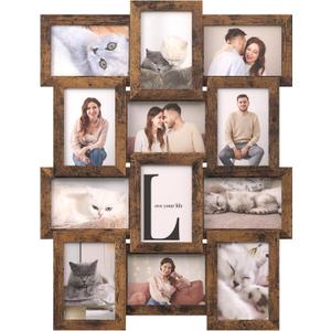 SONGMICS Collage Picture Frames, 4x6 for Wall Decor Set of 12, Multi Family Photo for Gallery Decor, Hanging Display, Assembly Required,Christmas Gift, Rustic Brown URPF026X01