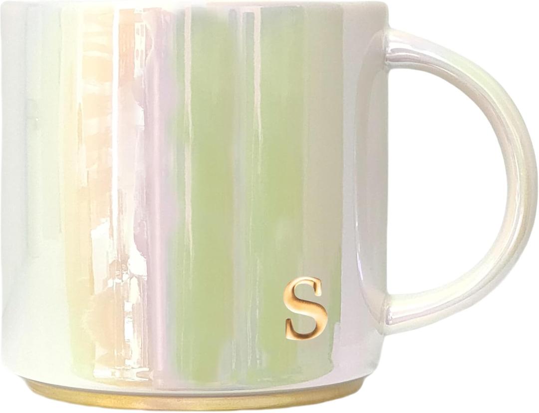 COLLECTIVE HOME - Ceramic Coffee Mug, Iridescent Finish Cups, Personalized Lowercase Embossed Lettering, Lustrous Multicolored Finish, Ideal for Unique Gifts (s)
