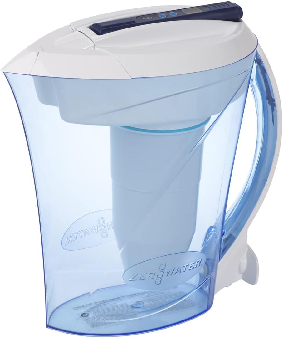 ZeroWater ZD-010rp, 10 Cup 5-Stage Water Filter Pitcher, NSF Certified to Reduce Lead, Other Heavy Metals and PFOA/PFOS, Blue and White