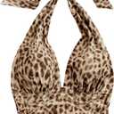 SweatyRocks Women's Summer Open Back Cheetah Print Ruched Going Out Fitted Halter Tanks Crop Top (Medium, Multicolor)