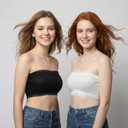 Nogeqi 2 Pcs Lace Tube Top Bra, Strapless Lace Bandeau, Stretch Strapless Bralette for Women, Cleavage Cover Up for Low Neckline, Modesty Panel Cleavage Cover for Women A or B Cup (White, Black)