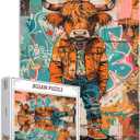Cow Family Jigsaw Puzzles for Adults 1000 Pieces,Highland Cattle Funny Animal Art Jigsaw Puzzle Vintage Farm DIY Puzzles for Home Decoration Gifts, Family Puzzle Perfect for Game Nights