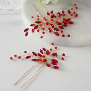 SWEETV Crystal Rhinestone Hair Comb Hair Jewelry for Brides and Women (Pack of 2) (Red)