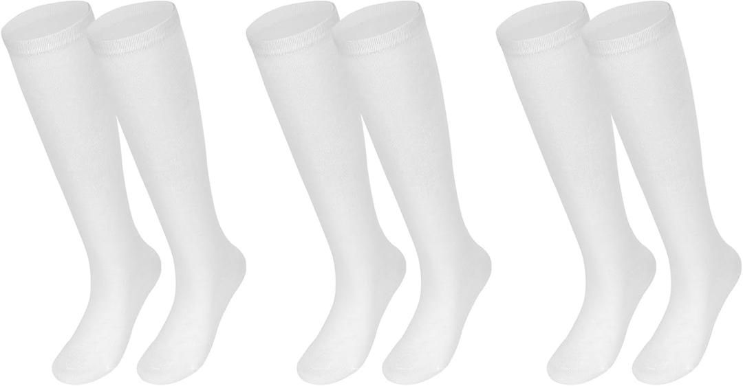 Kids School Socks Girls Knee High Socks Black White 3 Pairs (S)