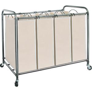 STORAGE MANIAC Laundry Sorter 4 Section, 47.8 Gal (181 L) Laundry Hamper with Wheels, Clothes Divider Basket Sorter, Clothes Separator Hamper Cart with Wheels and Removable Bags, Beige