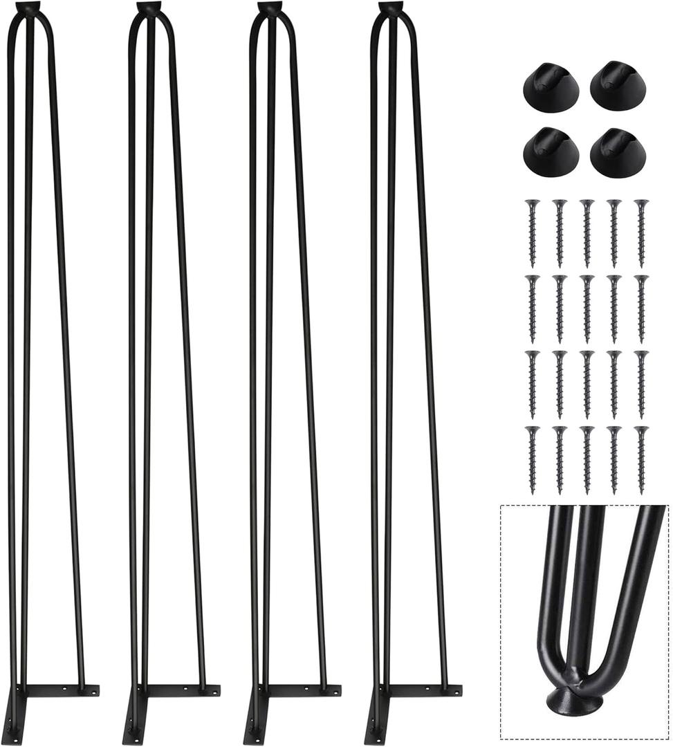 TENGCHANG 40" Hairpin Legs Bar Table Legs 3-Rod Heavy Duty Desk Legs DIY Metal Solid Steel Furniture Legs for Dining Desk Coffee Table Bench, Black, Set of 4