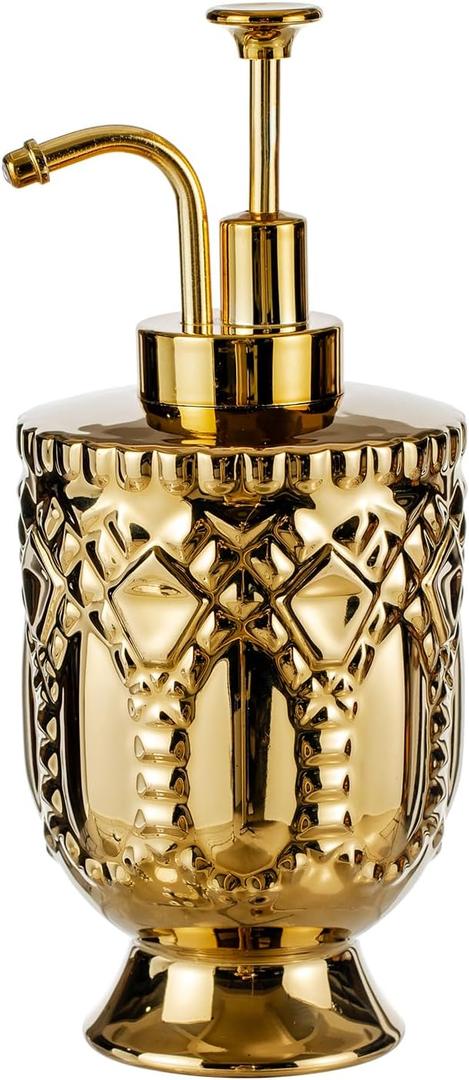 12 oz Ceramic Soap Dispenser with Pupm,Refillable Liquid Hand Soap Dispenser for Bathroom,Premium Kitchen Dispenser (Gold)