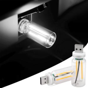 2PCS USB Lights for Car, Touch Dimmable Retro Car Lamp Interior LED Ambient Lighting, Portable Mini Glass Bottle LED Bulb Night Light for Vehicle Bedroom Hallway Camping Holiday Decoration (White)