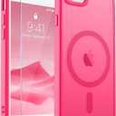 SUPFINE Magnetic for iPhone SE Case 2022 (3rd)/2020 (2nd), iPhone 8 Case with Screen Protector (Compatible with MagSafe) (Military Grade Drop Protection) Translucent Matte Phone Case, Hot Pink