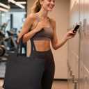 Wandering Nature Expandable Tote Bag for Women with Shoe Bag, Fits 40oz Tumbler for Carry-On Travel Work Gym (Black)