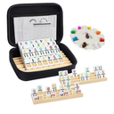 Mexican Train Dominoes Set with Numbers and 4 Wooden Trays/Racks, Double 12 Dominos Travel Set with 4 Tiles Holders, 91 Tiles Double 12 Colored Dominoes Game Set with Portable Case for Families Kids