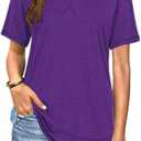Beimuc Summer Tops for Women Short Sleeve Crewneck Tshirts Side Split Loose Fit Tunic Shirts (Purple, S)