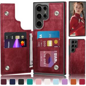 DJDUCK Designed for Samsung Galaxy S25 Ultra Case Wallet with Card Holder, [Magnetic Clasp Cover] [RFID Blocking Leather Protection] Shockproof Women Men Cases for Samsung S25 Ultra Red