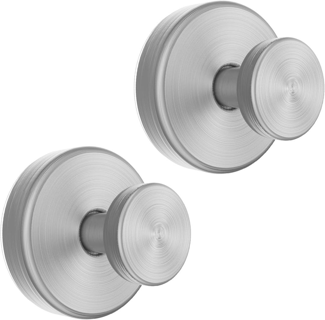 Suction Cup Hooks for Door Wreaths, Vacuum Suction Wreath Hanger for Front Door Window Glass, Bath Robe Looafh Shower Hooks for Inside Shower - 2 Pack, Silver