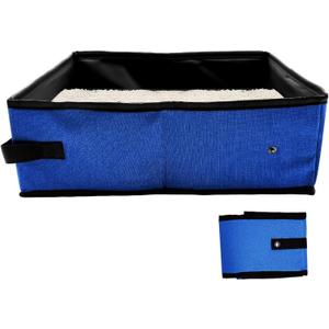 Foldable Travel Litter Box for Cats, Waterproof Portable Cat Travel Litter Box Folding, 15.75 * 11.82 * 3.94 Inches, Traveling & Camping Cat Supplies - Blue
