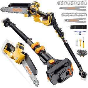 2-IN-1 Cordless 8-Inch Pole Saw & Chainsaw for De-WALT 20V MAX Battery - 1200W Brushless Motor, Total Reach of Max 15.9 FT, Lightweight, 8"&6"Electric Pole Saws for Tree Trimming Pruning (Tool Only) (Yellow (Battery and Charger Not Included))