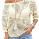 Zeagoo Womens Summer Tops Crochet Sweaters Resort Wear 3/4 Sleeve Hollow Out Knit Tops 2026 Beach Coverup, XL