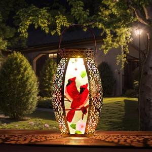 SUNNYGARDEN Cardinal Outdoor Solar Lanterns Waterproof 13.8" Large Hanging Solar Lantern Decorative Cardinals Solars Lights for Outside Yard Table Patio Garden Pathway Lawn Cardinal Gifts