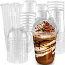 16oz 50 Set Disposable Plastic Cups with Dome Lids and Straws, Clear Iced Coffee Cups with lids, Round Bottom Plastic Cup for Milkshakes Juice Beverages Holiday Party Outdoor Picnic Supplies
