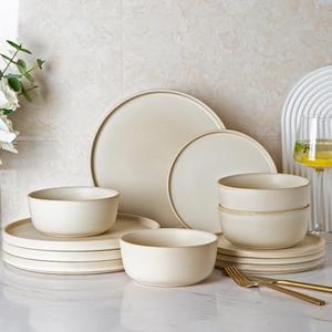 AmorArc Stoneware Dinnerware Sets for 4,Reactive Ceramic Plates and Bowls Set,Highly Chip and Crack Resistant | Dishwasher & Microwave Safe | Round Dishes Set Service for 4 (12pc)