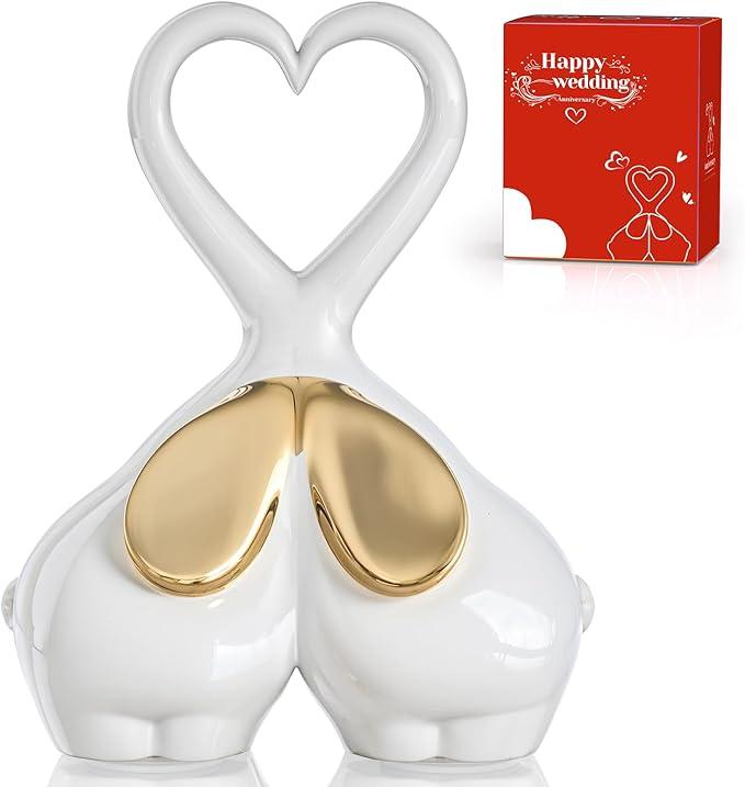 XMGZQ Small White Elephant Statue, Valentine's Day Elephant Gift for Women, Cute Ceramic Heart Elephant Christmas Ornament, Wedding Gift for Couples, Bedroom Decoration for Couples Gift (White)