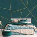 Gold Geometric Mural Wallpaper Peel and Stick for Bedroom 157"x108" | Gray and Blue Background wall mural for Living Room Bedroom