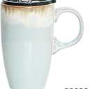 Bosmarlin Ceramic Travel Coffeel Mug with Handle and Lid, 18 oz, Portable Coffee Cup for Car Cup Holder, Microwave and Dishwasher Safe, Reactive Glaze (Light Grey Blue)