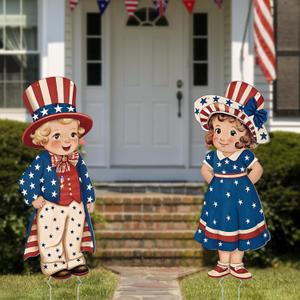 4th of July Decorations Outdoor, 31 in. Patriotic Decor Memorial Day Yard Sign with Metal Stakes, Front Door Decor Hanging Sign for Porch Walls Door Hanger Garden Patio Lawn Party Supplies Prop