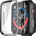 Misxi 2 Pack Hard PC Case with Tempered Glass Screen Protector Compatible with Apple Watch SE 3 (2025) SE 2 SE Series 6 Series 5 Series 4 44mm, Overall Shockproof Protective Cover for iWatch, 1 Black + 1 Transparent