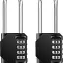 ZHEGE Long Shackle Padlock, 4 Digit Combination Lock, Resettable Weatherproof Combo Lock for School, Gym, Employee Locker, Outdoor, Fence (Black, 2 Pack)
