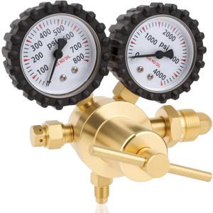 Nitrogen Regulator, 0-800PSI Nitrogen Regulator HVAC with CGA580 Inlet, 1/4" Male Flare Outlet Connection, Nitrogen Tank Regulator for HVAC Purging, Leak Checking, Pressure Testing, Welding