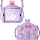 WESADN for iPad 9th Generation Case iPad 8th 7th Generation Cases 10.2 inch for Kids Girls with Screen Protector Shoulder Strap Kickstand Cute Rabbit Silicone Cover for iPad 10.2 Case Purple