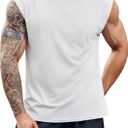 Runcati Mens Workout Tank Top Sleeveless Shirt Quick Dry Muscle Gym Bodybuilding Fitness Training T Shirts Medium, White