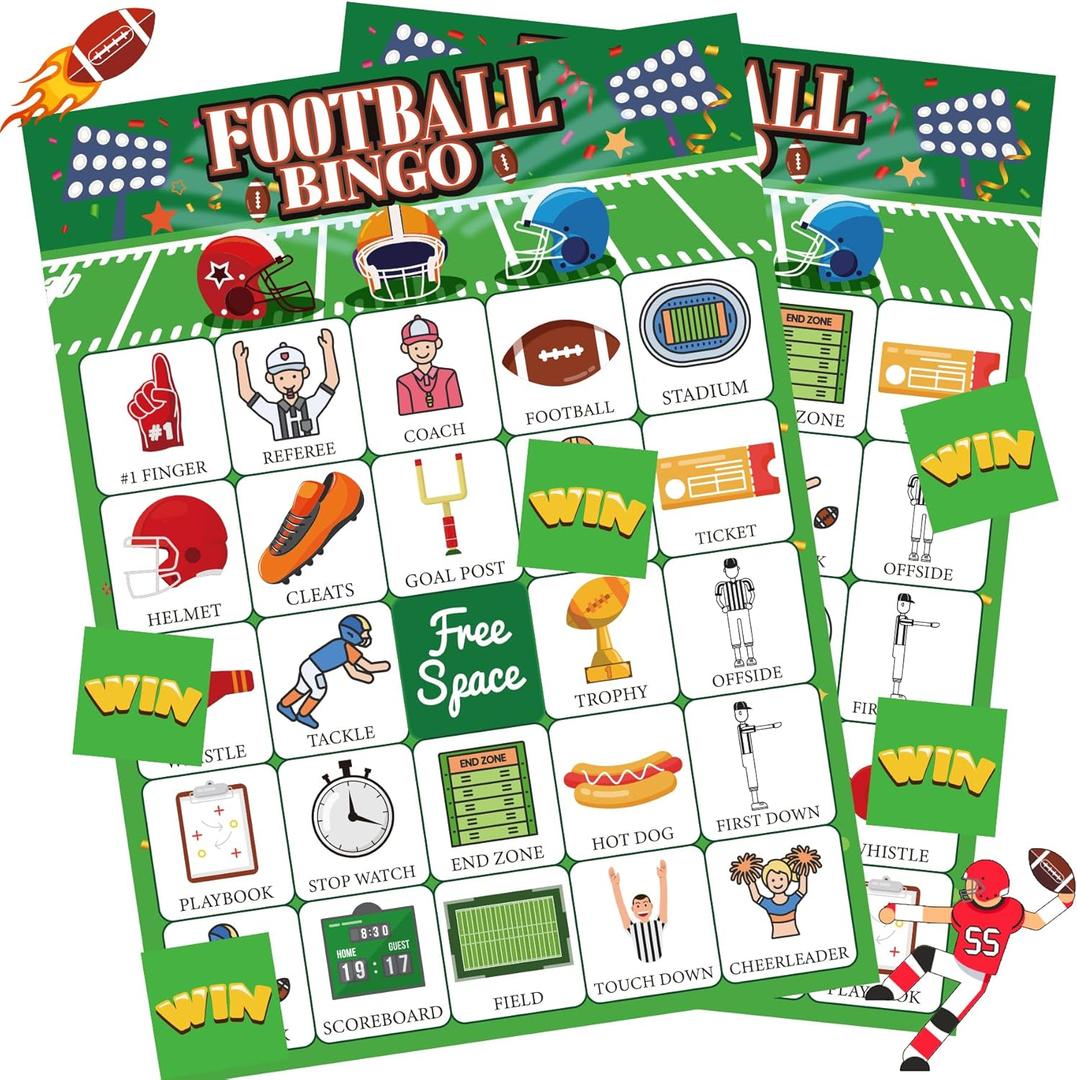 Football Games for Kids,Football Bingo Cards,24 Players Football Birthday Party Decorations Favors Supplies for Family Night Group Activities