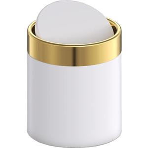 Mini Trash Can with Lid, Metal Small Tiny Mini Trash Bin Can, Mini Countertop Trash Cans for Desk Car Office Kitchen, Swing Top Trash Bin 1.5 L/0.40 Gal (White)