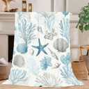 Nautical Coastal Blanket Ocean Starfish Beach Decor Cozy Throw Super Soft Plush Flannel Fleece Blanket Gift for Kids Adults Men Women Ultra Warm & Lightweight Flannel, 50"X40"