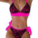 WODECASA Women's V Neck Triangle Bikini Sets Scalloped Trim Lace Two Piece Swimsuit Tie Side High Cut Thong Bathing Suit (Large, 198 Hot Pink)