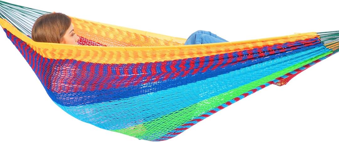 PNAEUT Mayan Hammock, Handwoven XL Thick Soft Rope Hammocks for Outdoor Indoor, Max 600 lbs Capacity, Tree Straps & Carabiners Included (Tropical, No Stand) PNAEUT Mayan Hammock, Handwoven XL Thick Soft Rope Hammocks for Outdoor Indoor, Max 600 lbs Capacity, Tree Straps & Carabiners Included (Tropical, No Stand)