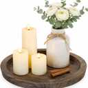 Hanobe Candle Plate Holder Tray: Round Wood Decorative Candle Plate - Rustic Farmhouse CoffeeTable Decor - Tealight Pillar Trays for Home Decor (Distressed)